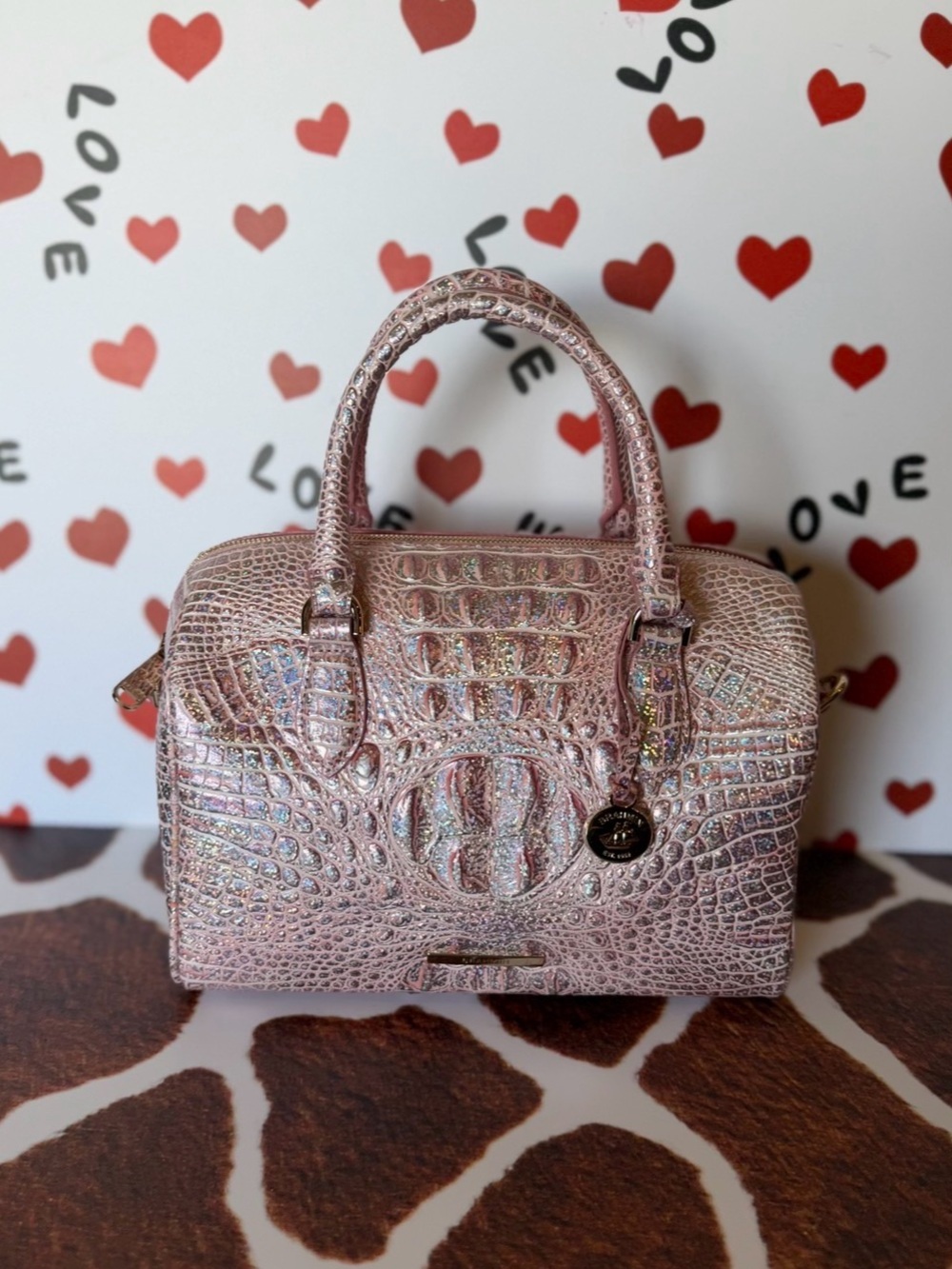 Brahmin Pixie Dust Stacy Satchel Limited Edition Pink Sparkle EUC FIRM - Picture 7 of 16
